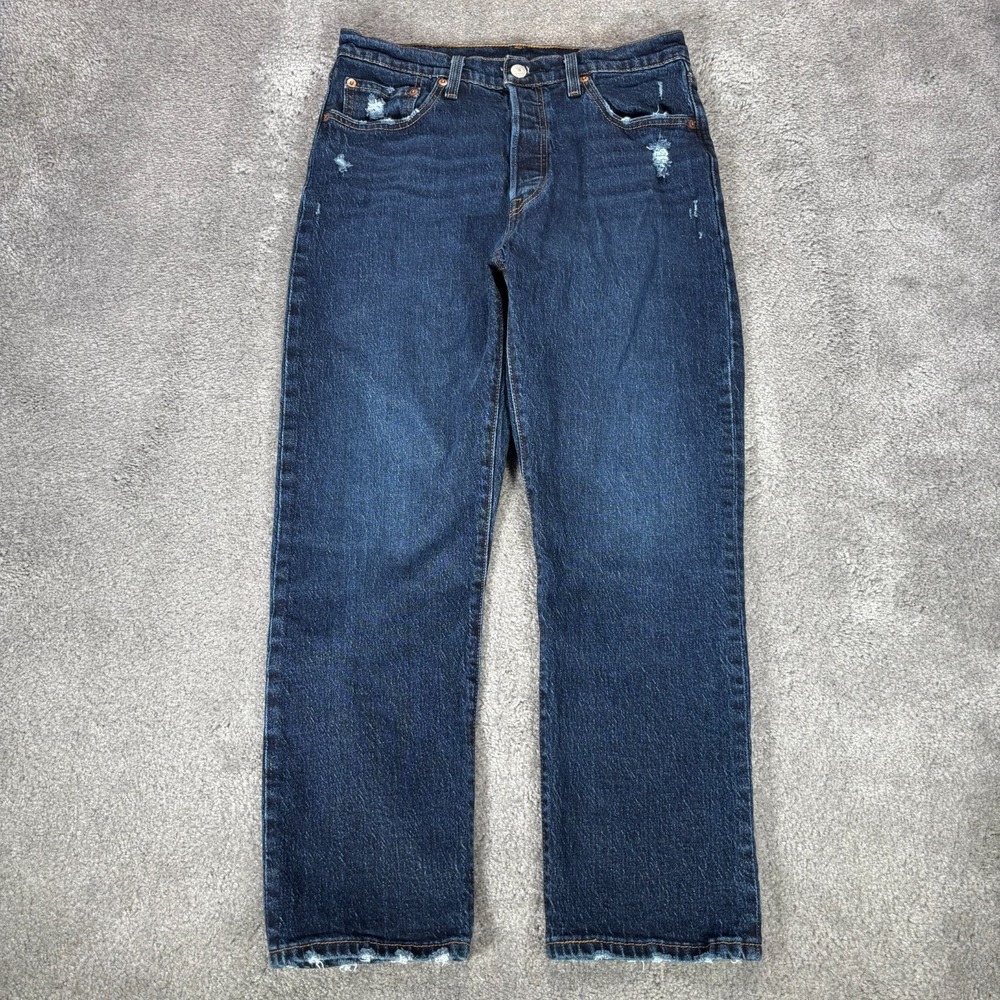 Levis 501 Cropped Jeans Womens 29x26‎ Original Fit Dark Wash Blue Denim Stretch